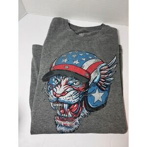 Men's 2XL T-Shirt Crew Neck Motorcycle Vintage Style Tattoo Print Tiger